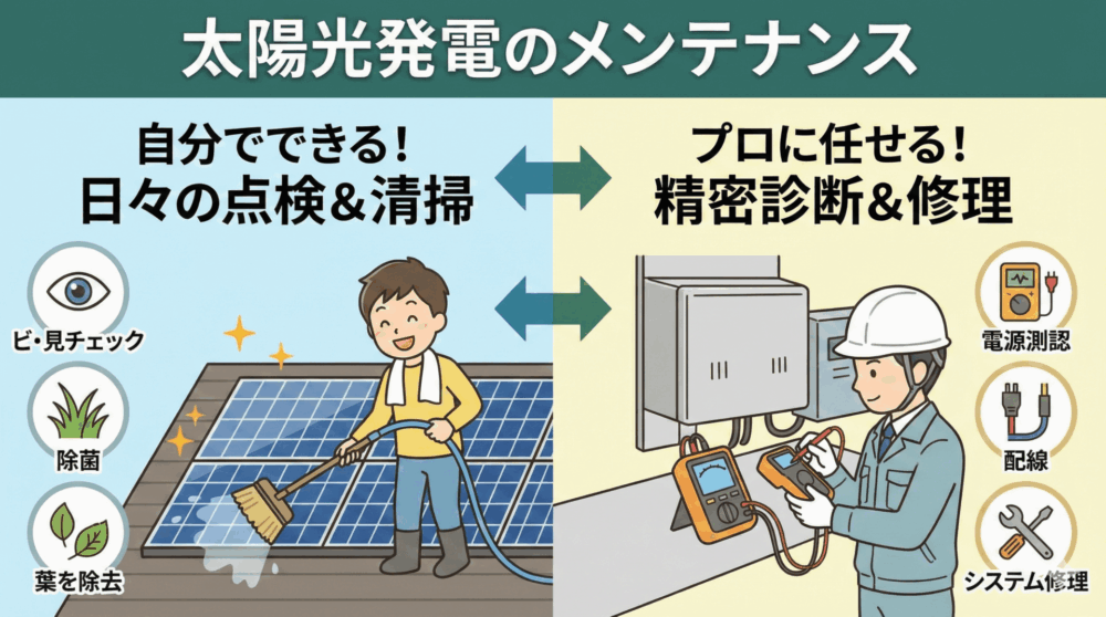 太陽光発電のメンテナンス、自分でできること・プロに任せること！
