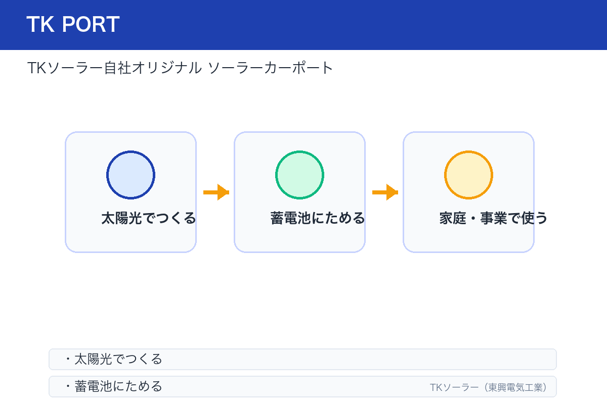 TK PORTで発電した電気をEVに直接充電・V2H経由で家に戻す連携イメージ