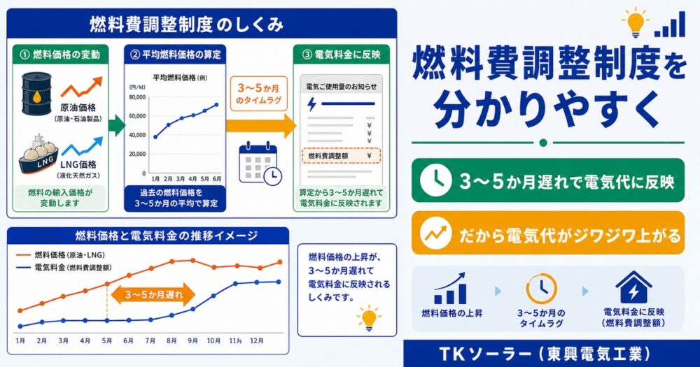 燃料費調整制度を分かりやすく｜なぜ北電の電気代はジワジワ上がるのか｜TKソーラー（東興電気工業）