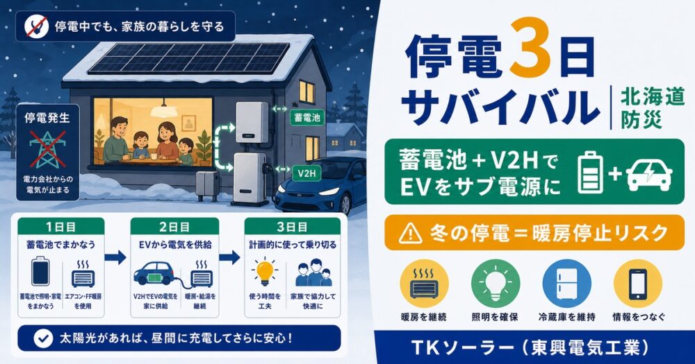 防災備蓄としての蓄電池｜北海道の停電3日間サバイバル｜冷蔵庫・暖房・通信の時間別シナリオ
